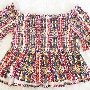 Bright Tribal Print Scrunch Top